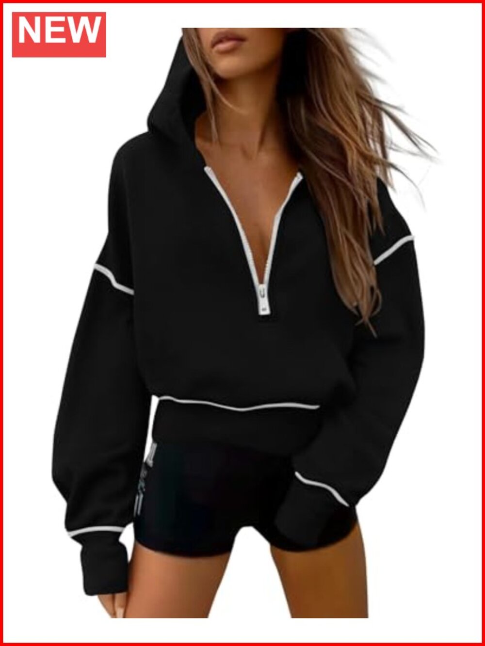 Half Zip Cropped Hoodie Sweatshirt Women Long Sleeve Pullover